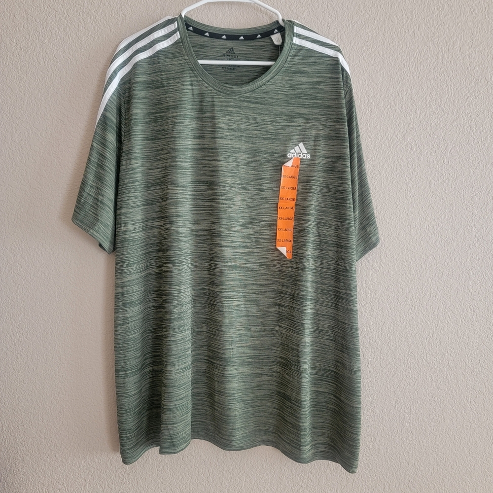 Adidas Primegreen Aeroready T-Shirt Men L Green Striped Short Sleeve NWT